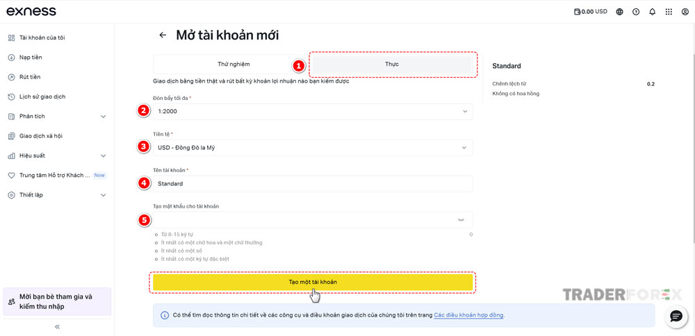Chọn mức đòn bẩy và loại tiền tệ cho tài khoản