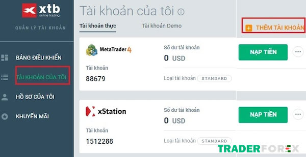 Cách mở thêm tài khoản mới trên sàn XTB
